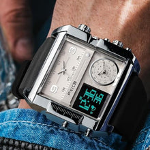 Load image into Gallery viewer, FEICE Wathes for Men Digital LED Analog Quartz Wristwatch Business Mens Watch Multifunction Square Chronograph 24H Calendar Leather Band Unique FK030 Black_2864
