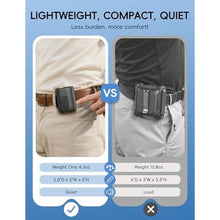 Load image into Gallery viewer, FIHECAL Mini Clip On Waist Fan with Infinite Speed Dial, Rechageable Hands-Free Wearable Shirt/Belt Fan with High Speed Airflow, Portable Neck Fan for Outdoor Working Camping Fishing Cooling Down, Black_5425
