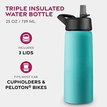 Load image into Gallery viewer, FineDine Water Bottle - Stainless Steel Insulated Water Bottle with Straw Lid, Flip Lid &amp; Wide-Mouth Cap - Keeps Hot and Cold - 25 Oz / 739ml - Cheery Turquoise, CheeryTurquoise_2153
