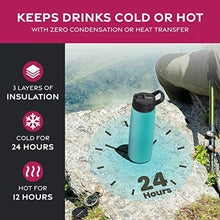 Load image into Gallery viewer, FineDine Water Bottle - Stainless Steel Insulated Water Bottle with Straw Lid, Flip Lid &amp; Wide-Mouth Cap - Keeps Hot and Cold - 25 Oz / 739ml - Cheery Turquoise_3210
