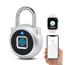 Load image into Gallery viewer, Fingerprint Lock, Dhiedas Gym Lock, Bluetooth Lock, Small Fingerprint Padlock with Keyless, Weatherproof Smart Lock for Gym Locker School Suitcase Cabinet Luggage Storage and Fence, Silver_1
