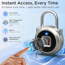 Load image into Gallery viewer, Fingerprint Lock, Dhiedas Gym Lock, Bluetooth Lock, Small Fingerprint Padlock with Keyless, Weatherproof Smart Lock for Gym Locker School Suitcase Cabinet Luggage Storage and Fence, Silver_7002
