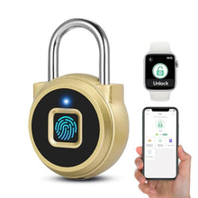 Load image into Gallery viewer, Fingerprint Padlock, Dhiedas Padlock with Fingerprint Bluetooth, Waterproof Small Padlocks, USB Charging for Gym Locker, School, Luggage, Fence, Hasp Cabinet Gold_1
