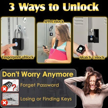 Load image into Gallery viewer, Fingerprint Padlock, Pothunder Smart Padlock, Locker Lock, Fingerprint Lock with APP Unlock, USB Rechargeable, Suitable for Gym Locker, Door(Black), OnyxBlack_8636
