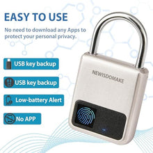 Load image into Gallery viewer, Fingerprint Padlock, Smart Padlock with USB Charging Support, Fingerprint Lock, Biometric Lock Suitable for Luggage, Bookcase, Suitcase, Backpack, Bike, School Locker, Gym Locker Lock(Gold)_2388
