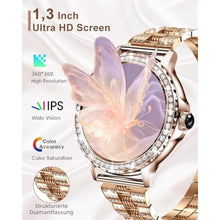 Load image into Gallery viewer, Fitoncloud Smart Watches for Women(Make/Answer Call) with Diamond:1.3" Fitness Tracker Watch for HR/Blood Pressure/SpO2/Sleep Monitor,Digital Running Watches for Women Android/iOS, 2 Straps, StylishRoseGold_3812
