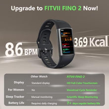 Load image into Gallery viewer, FITVII FINO 2 Slim Fitness Tracker, Smart Watch with Blood Oxygen, Sleep Monitor, 24/7 Heart Rate &amp; Blood Pressure, IP68 Waterproof Health Activity Trackers with Calories Step Counter for Women Men, Black_3746
