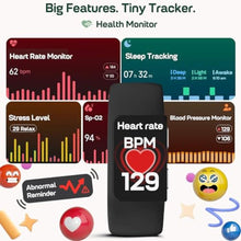 Load image into Gallery viewer, FITVII Slim Fitness Trackers, Fitness Watch with 24/7 Heart Rate, Blood Pressure, Blood Oxygen, Stress Monitor, AMOLED Activity Tracker Step Calorie Counter, IP68 Waterproof Smart Watch for Women Men, Black_590
