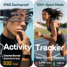 Load image into Gallery viewer, FITVII Slim Fitness Trackers, Fitness Watch with 24/7 Heart Rate, Blood Pressure, Blood Oxygen, Stress Monitor, AMOLED Activity Tracker Step Calorie Counter, IP68 Waterproof Smart Watch for Women Men, Black_591
