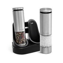 Load image into Gallery viewer, Flendy Electric Salt and Pepper Grinder Set Rechargeable, Automatic Salt and Pepper Grinder Set with Oversized Top Button, Stainless Steel Electric Salt and Pepper Shakers Set, Silver_1
