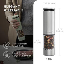 Load image into Gallery viewer, Flendy Electric Salt and Pepper Grinder Set Rechargeable, Automatic Salt and Pepper Grinder Set with Oversized Top Button, Stainless Steel Electric Salt and Pepper Shakers Set, Silver_6009
