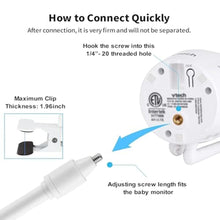 Load image into Gallery viewer, Flexible Baby Monitor Clip Clamp Mount Holder for HelloBaby HB65/HB40/HB6550/HB66/HB248/HB6339/HB6550 Pro, ANMEATE SM935E/SM650/Bonoch/ChildsFarm Baby Monitor, Long Gooseneck Arm, No Tools Needed, White_1348
