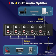 Load image into Gallery viewer, FlyroadUp 3.5mm Aux RCA L/R Audio Splitter 1 in 4 Out Audio Distributor Box, Black_4525
