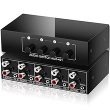 Load image into Gallery viewer, FlyroadUp 3.5mm Aux + RCA L/R Bi-Directional Stereo Audio Switch 4 in 1 Out, Black_1
