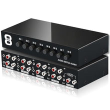 Load image into Gallery viewer, FlyroadUp 3.5mm Aux + RCA L/R Bi-Directional Stereo Audio Switch 8 in 1 Out A/B Analog Audio Switcher Selector, Black_1

