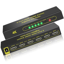 Load image into Gallery viewer, FlyroadUp HDMI Switch 4K@60Hz HDMI 2.0 Switcher 5 in 1 Out with Remote, Support Dolby Vision Dolby Atmos HDR10 HDCP2.2 CEC, Compatible with PS5/4/3 Xbox Nintendo Roku Apple TV Fire Stick, black_1
