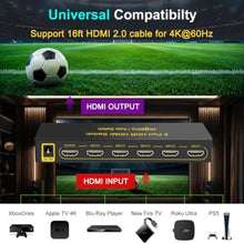 Load image into Gallery viewer, FlyroadUp HDMI Switch 4K@60Hz HDMI 2.0 Switcher 5 in 1 Out with Remote, Support Dolby Vision Dolby Atmos HDR10 HDCP2.2 CEC, Compatible with PS5/4/3 Xbox Nintendo Roku Apple TV Fire Stick, black_4870

