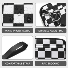Load image into Gallery viewer, FODOKO Wristlet wallets for women Nylon Quilted Wallet with 4 Zippers,Travel Credit Card,Holder Cell Phone Organizer,coin purse (checkered Black)_1925
