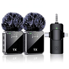 Load image into Gallery viewer, FOKiRa NEW 2026 Mini 3 in 1 Noise-Cancelling Wireless Lavalier Microphone. 45M Long-Range Wireless Transmission and Up to 12 Hours Battery Life. Perfect for Interviews, Vlogging, Podcasting and More., Black_1
