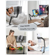 Load image into Gallery viewer, Foldable Flexible Tablet Stand Holder for Desk, 360 Adjustable iPad Arm Mount, Portable Monitor 15.6 Stand, Premium Phone Holder Compatible with iPad 13/12.9/11 Mini/10/9th, Samsung, Kindle, black_711
