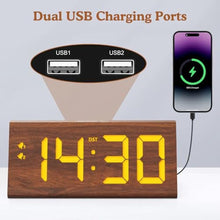 Load image into Gallery viewer, fomobest Wooden Digital Alarm Clock with Dual USB Charging Ports, DST, Dimmable, Snooze, Modern Large Time Display LED Clock for Kids Bedrooms, Living Room, Desk, Table, Bedside, Nightstand (Brown)_6877
