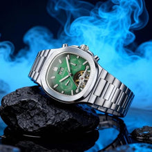 Load image into Gallery viewer, FORSINING Automatic Mechanical Watch for Men, Classic Square Case, Tourbillon Dial, Multifunctional (Date/Week/Month) Business Casual Wristwatch with Stainless Steel Starp Waterproof Luminous (Green)_858
