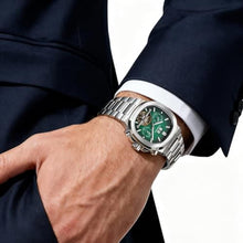 Load image into Gallery viewer, FORSINING Automatic Mechanical Watch for Men, Classic Square Case, Tourbillon Dial, Multifunctional (Date/Week/Month) Business Casual Wristwatch with Stainless Steel Starp Waterproof Luminous (Green)_859
