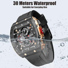 Load image into Gallery viewer, FORSINING Men's Chronograph Sport Watch Waterproof Military Watches for Men Analog Quartz Wristwatch with Date Display Silicone Strap Outdoor Clock Black_1255
