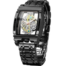 Load image into Gallery viewer, FORSINING Men's Luxury Hollow Skeleton Watch Retro Gorgeous Gear Carving Design Rectangle Tonneau Large Dial Leather Belt &amp; Stainless Steel Band Quartz Wristwatch Not Mechanical Watches, Black_1
