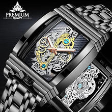 Load image into Gallery viewer, FORSINING Men's Luxury Hollow Skeleton Watch Retro Gorgeous Gear Carving Design Rectangle Tonneau Large Dial Leather Belt &amp; Stainless Steel Band Quartz Wristwatch Not Mechanical Watches, Black_354
