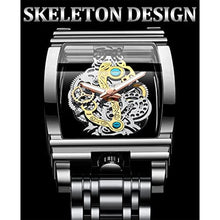 Load image into Gallery viewer, FORSINING Men's Luxury Hollow Skeleton Watch Retro Gorgeous Gear Carving Design Rectangle Tonneau Large Dial Leather Belt &amp; Stainless Steel Band Quartz Wristwatch Not Mechanical Watches, Black_355
