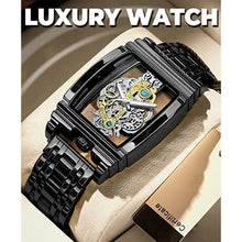 Load image into Gallery viewer, FORSINING Men's Luxury Hollow Skeleton Watch Retro Gorgeous Gear Carving Design Rectangle Tonneau Large Dial Leather Belt &amp; Stainless Steel Band Quartz Wristwatch Not Mechanical Watches, Black_356
