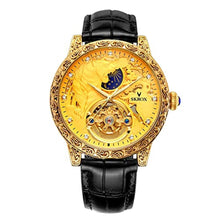 Load image into Gallery viewer, FORSINING Men's Tourbillon Watch Luxury Skeleton Carved Moon Phase Automatic Self-Winding Watches with Genuine Leather Strap (Gold)_1
