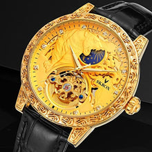 Load image into Gallery viewer, FORSINING Men's Tourbillon Watch Luxury Skeleton Carved Moon Phase Automatic Self-Winding Watches with Genuine Leather Strap (Gold)_811
