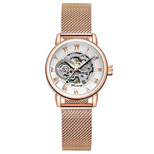 Load image into Gallery viewer, FORSINING New Women Fashion Skeleton Wristwatch Lady Casual Waterproof Self-Wind Mechanical Watch with Stainless Steel Mesh Band (03-Rose White), RoseWhite_1
