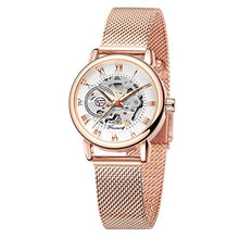 Load image into Gallery viewer, FORSINING New Women Fashion Skeleton Wristwatch Lady Casual Waterproof Self-Wind Mechanical Watch with Stainless Steel Mesh Band (03-Rose White), RoseWhite_8464
