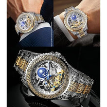 Load image into Gallery viewer, FORSINING Retro Watch for Men Carved Self-Wind Mechanical Tattoo Tourbillon Moon Phase Independent Seconds Skeleton Automatic Big Dial Wrist Watches,Gold_8619
