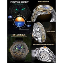 Load image into Gallery viewer, FORSINING Retro Watch for Men Carved Self-Wind Mechanical Tattoo Tourbillon Moon Phase Independent Seconds Skeleton Automatic Big Dial Wrist Watches,Gold_8620
