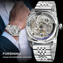 Load image into Gallery viewer, FORSINING Watches for Men, Square Retro Mechanical Watch Self-Wind Carved, Skeleton Automatic Watches Vintage Wristwatch Silver_17

