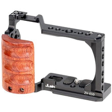 Load image into Gallery viewer, Foto4easy zv-e10 cage with Wood Handle for Sony ZV-E10 Camera,Quick Release Plate for Arca-Swiss,1/4" &amp; 3/8" Screw Holes and Cold Shoe Mount for Accessories, Black_6560
