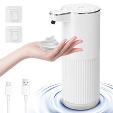 Load image into Gallery viewer, Foyucool Automatic Foaming Soap Dispenser, 12.2oz/360ml Rechargeable Touchless Hand Soap Dispenser, 4 Level Adjustable with Display, Waterproof Wall Mounted Soap Dispenser for Bathroom Kitchen, White_1

