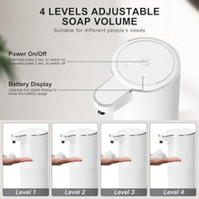 Load image into Gallery viewer, Foyucool Automatic Foaming Soap Dispenser, 12.2oz/360ml Rechargeable Touchless Hand Soap Dispenser, 4 Level Adjustable with Display, Waterproof Wall Mounted Soap Dispenser for Bathroom Kitchen, White_5699

