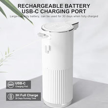 Load image into Gallery viewer, Foyucool Automatic Foaming Soap Dispenser, 12.2oz/360ml Rechargeable Touchless Hand Soap Dispenser, 4 Level Adjustable with Display, Waterproof Wall Mounted Soap Dispenser for Bathroom Kitchen, White_5700
