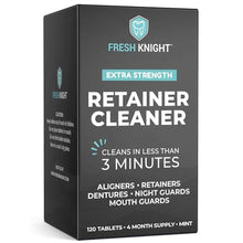 Load image into Gallery viewer, FRESH KNIGHT Retainer Cleaner Tablets 120 - Invisalign Cleaner - Denture Cleaner. Efferdent Retainer Cleaner Tablets, Night Guard, Mouth Guards, Aligners &amp; Dental Appliance Cleaner - 4 Month Supply._1
