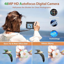 Load image into Gallery viewer, Fulealfly 4K Digital Camera for Photography and Video, 48MP Vlogging with SD Card Autofocus Anti-Shake, 3'' 180 Flip Screen Flash 16X Zoom, Compact Travel (2 Batteries), Black_81
