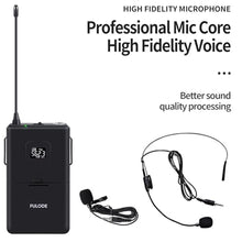 Load image into Gallery viewer, FULODE UR-408 4 Channel Professional Wireless Microphone System with 4 Lavalier 4 Headset Mics, Ideal for Home Party Singing Karaoke Meeting Church Event TV Speaker, GrayBodypack_1186

