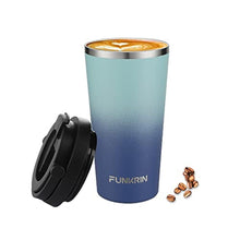 Load image into Gallery viewer, Funkrin Insulated Coffee Mug with Ceramic Coating, 16oz Iced Coffee Tumbler Cup with Flip Lid and Handle, Double Wall Vacuum Leak-Proof Travel Mug for Office School Party Camping, BlueWaves_1
