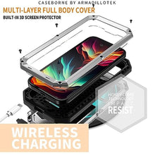 Load image into Gallery viewer, FunnyWin FW Compatible with iPhone 15 Pro Max Metal Case with Slide Camera Cover Built in Screen Protector Kickstand Full Body Hybrid Military Heavy Duty Armor Silicone Case for Man (Sliver), Silver_7501
