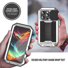 Load image into Gallery viewer, FunnyWin FW Compatible with iPhone 15 Pro Max Metal Case with Slide Camera Cover Built in Screen Protector Kickstand Full Body Hybrid Military Heavy Duty Armor Silicone Case for Man (Sliver), Silver_7504
