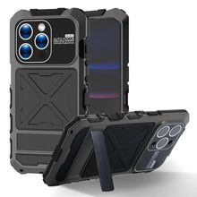 Load image into Gallery viewer, FW Compatible with iPhone 15 Pro Case Metal Silicone Armor 360 Full Body Heavy Duty Tough Rugged Military Grade case with Metal Stand Screen Protector Dustproof Shockproof Outdoor Case (Black)_1
